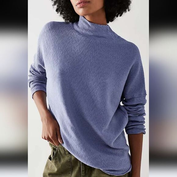 Free People Casey Ribbed Mock Neck Tunic Lightweight Periwinkle Size S - Picture 1 of 14